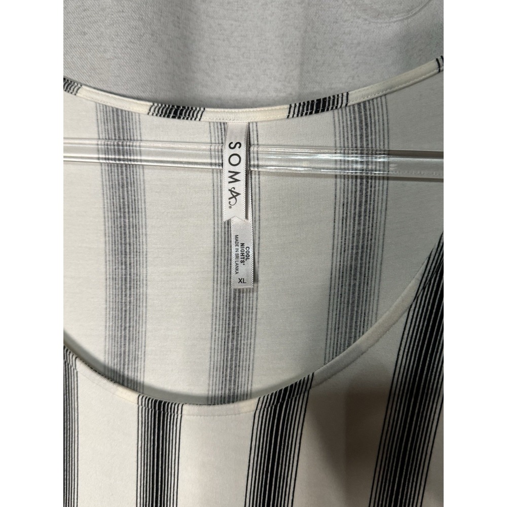 Soma Cool Nights Pajama Nightgown Short Sleeve Size XL Stripes White Black - Picture 2 of 3